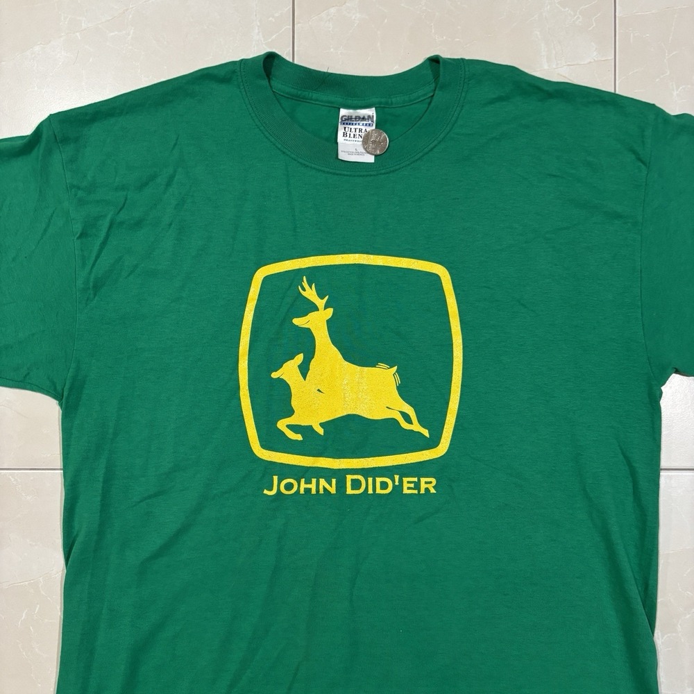 Vintage John Deere Funny Comedy T Shirt Doe Hunting Party Men's L Y2K Did'er